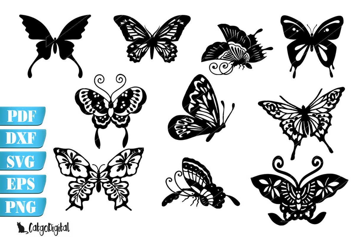 Butterfly Silhouettes Clip Art SVG, an Illustration by CatgoDigital