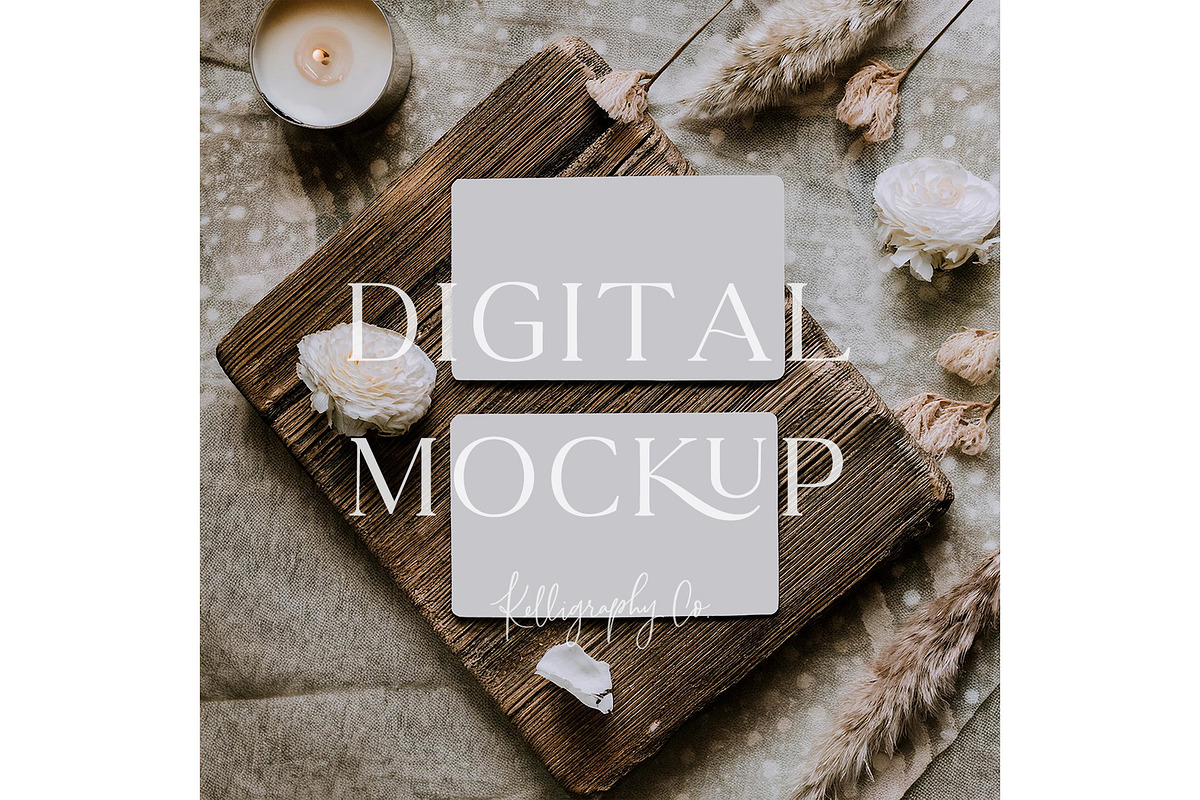 Boho Business Card PSD Mockup, a Mockup by Kelligraphy Co. (Photo 1 of 2)