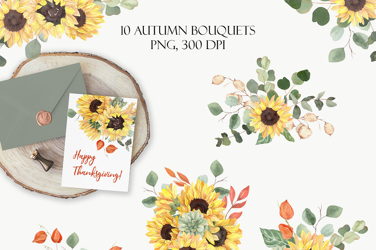 Sunflower Watercolor Thanksgiving, a Seasonal Illustration by Catch the Dream Art (Photo 2 of 9)