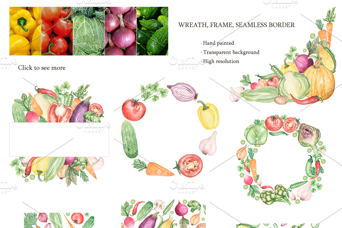 Watercolor Vegetables Collection, a Food Illustration by MayaNavits (Photo 5 of 12)