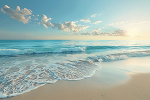 Waves roll onto a sandy beach in a c, a Photo by Iftikhar Alam