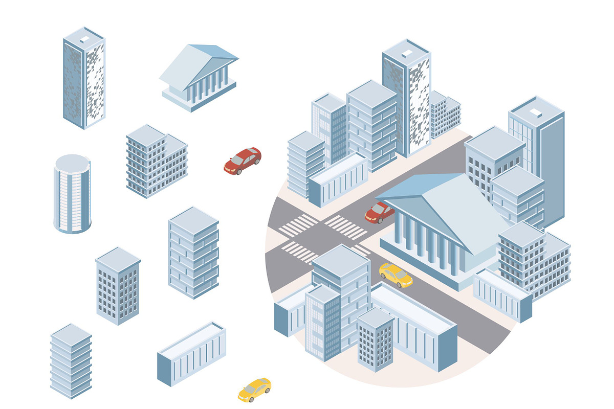 flat isometric city set, an Object Graphic by Mary P (Photo 4 of 4)
