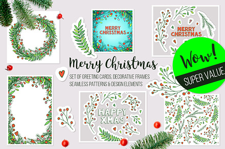 Christmas vector frames, elements