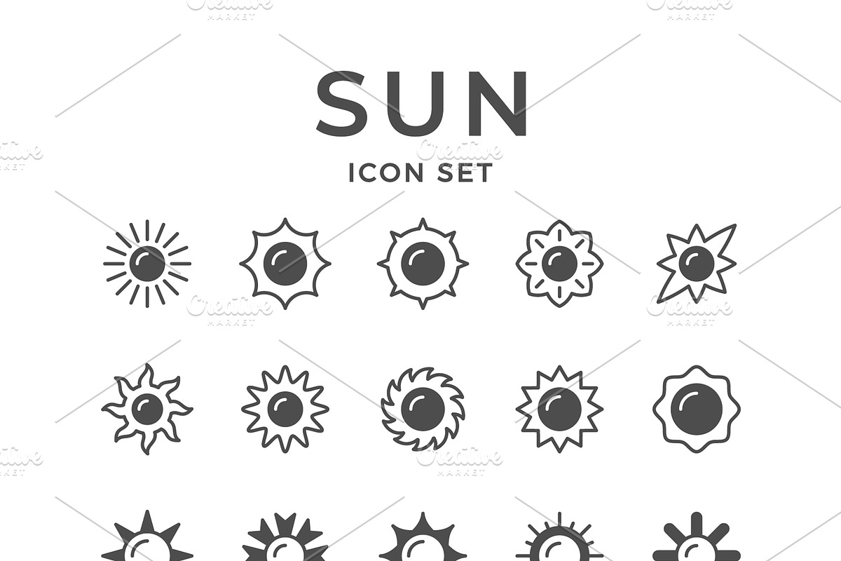 Set Glyph Icons of Sun, a Solid Icon by motorama (Photo 1 of 2)