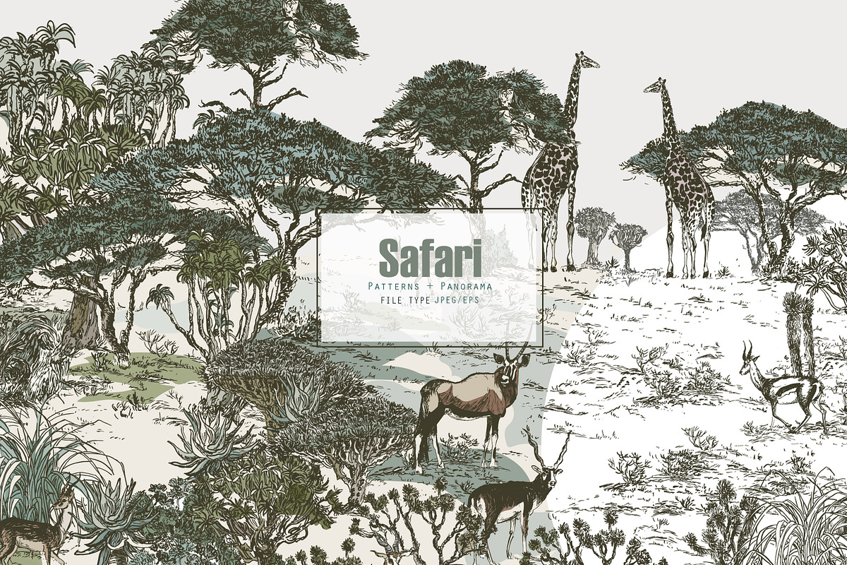 Safari. Seamless Patterns + Panorama, a Pattern Graphic by Irina Dolgikh (Photo 1 of 21)