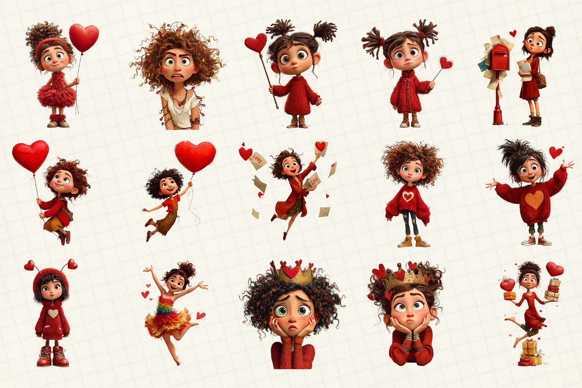 Quirky Valentines Girl Clipart, an Illustration by DreamCafeArt (Photo 3 of 6)
