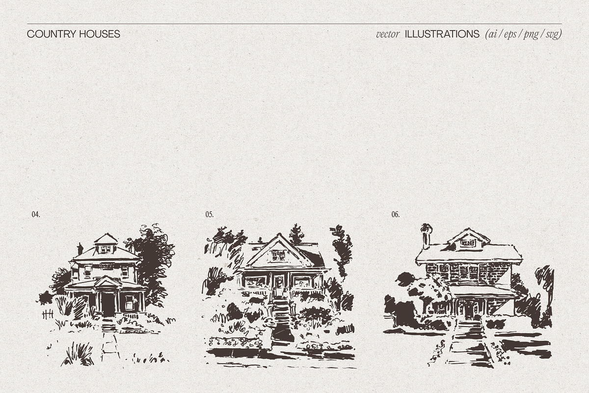 Countryside House Sketch Collection, an Object Illustration by TheMountBirdStudio (Photo 4 of 8)