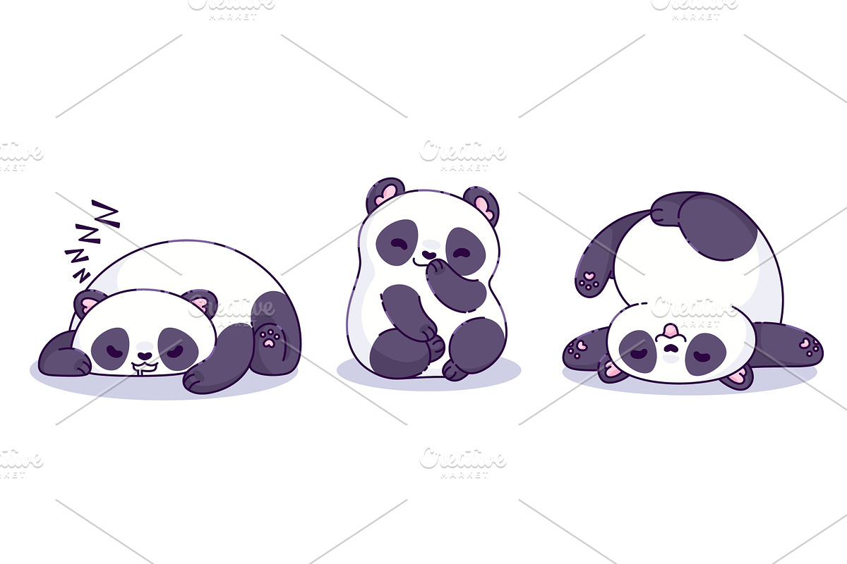 Kawaii panda characters set, an Animal Illustration by art PVP - market