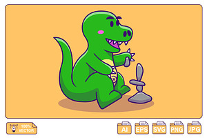 Cute Dino Playing Stone Cartoon, an Animal Illustration by Artstorystudio