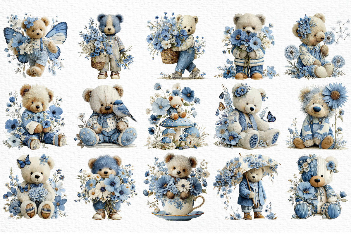 Whimsical Spring Teddy Bear Clipart, an Illustration by Craft Nest (Photo 4 of 10)