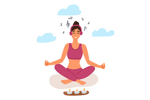 Girl sits in lotus position and, a Person Illustration by Vectorbuum