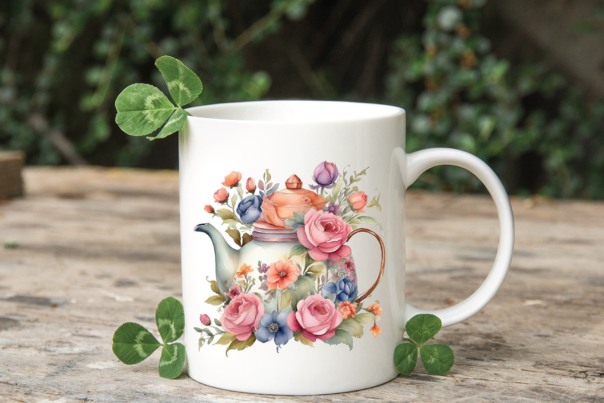 Watercolor Flowers Teapot Clipart, an Illustration by CraftArtStudio (Photo 6 of 7)