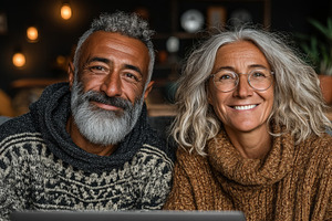 Smiling Middle-Aged Couple Relaxing Together in a Cozy Home Setting, a Person Photo by AS photostudio