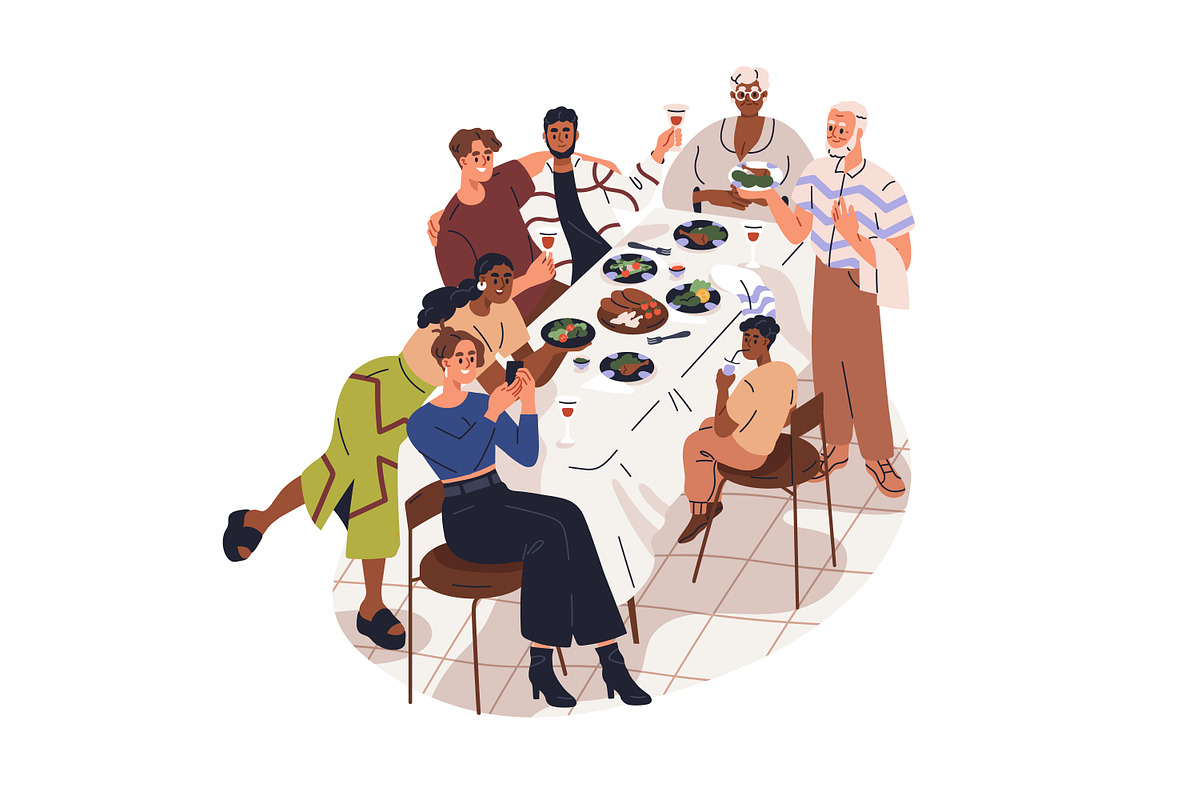 Friends gathering at dinner table, a Person Illustration by Good Studio (Photo 8 of 14)