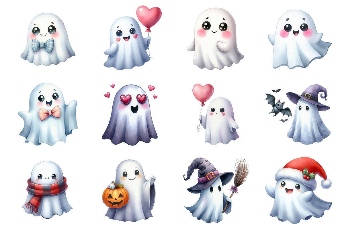 Cute Ghost Clipart, an Illustration by Design Market (Photo 2 of 4)