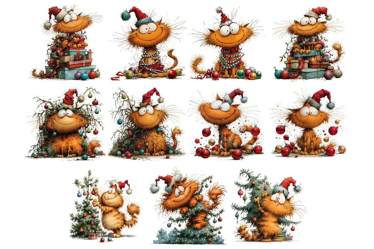 Quirky Christmas Cat Clipart, a Seasonal Illustration by Nicolle's Colorful Art (Photo 5 of 5)