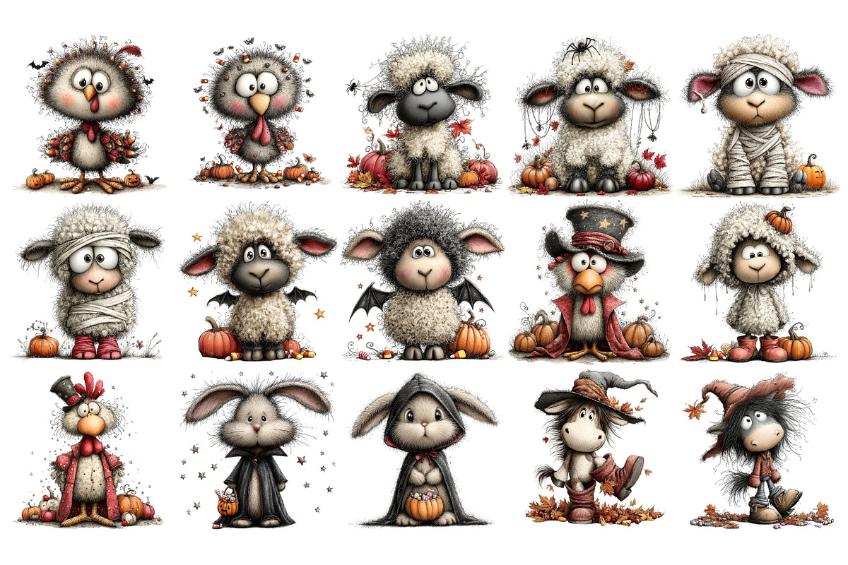 Whimsical Halloween Animals PNG, a Seasonal Illustration by Nicolle's Colorful Art (Photo 2 of 6)