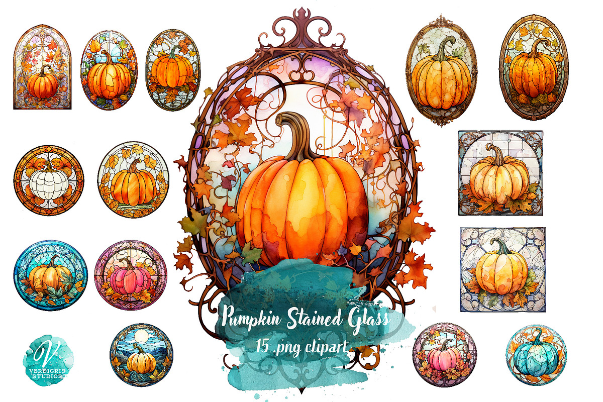 Stained Glass Pumpkins, a Seasonal Illustration by Verdigris Studios (Photo 1 of 3)