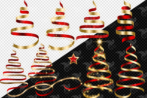 Red And Gold Ribbon Christmas Trees