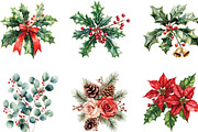 Watercolor Holiday Floral Clipart, an Illustration by CraftArtStudio (Thumbnail 2 of 6)