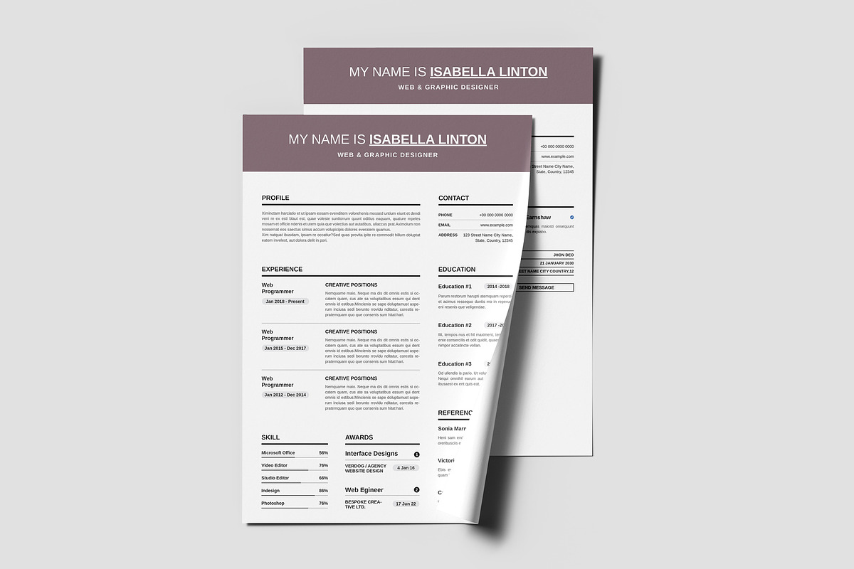 Modern Resume Template CV Design, a Resume Template by PixelStudio (Photo 1 of 5)