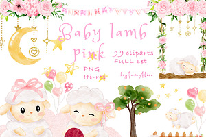 Baby Lamb Pink Nursery Clipart