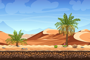 Palm trees in desert, an Illustration by Nearbirds