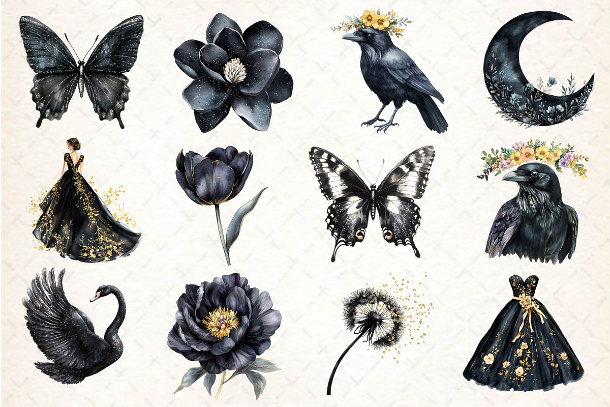 Glitter Luxury Black Spring Clipart, an Illustration by Dream Creation (Photo 2 of 4)
