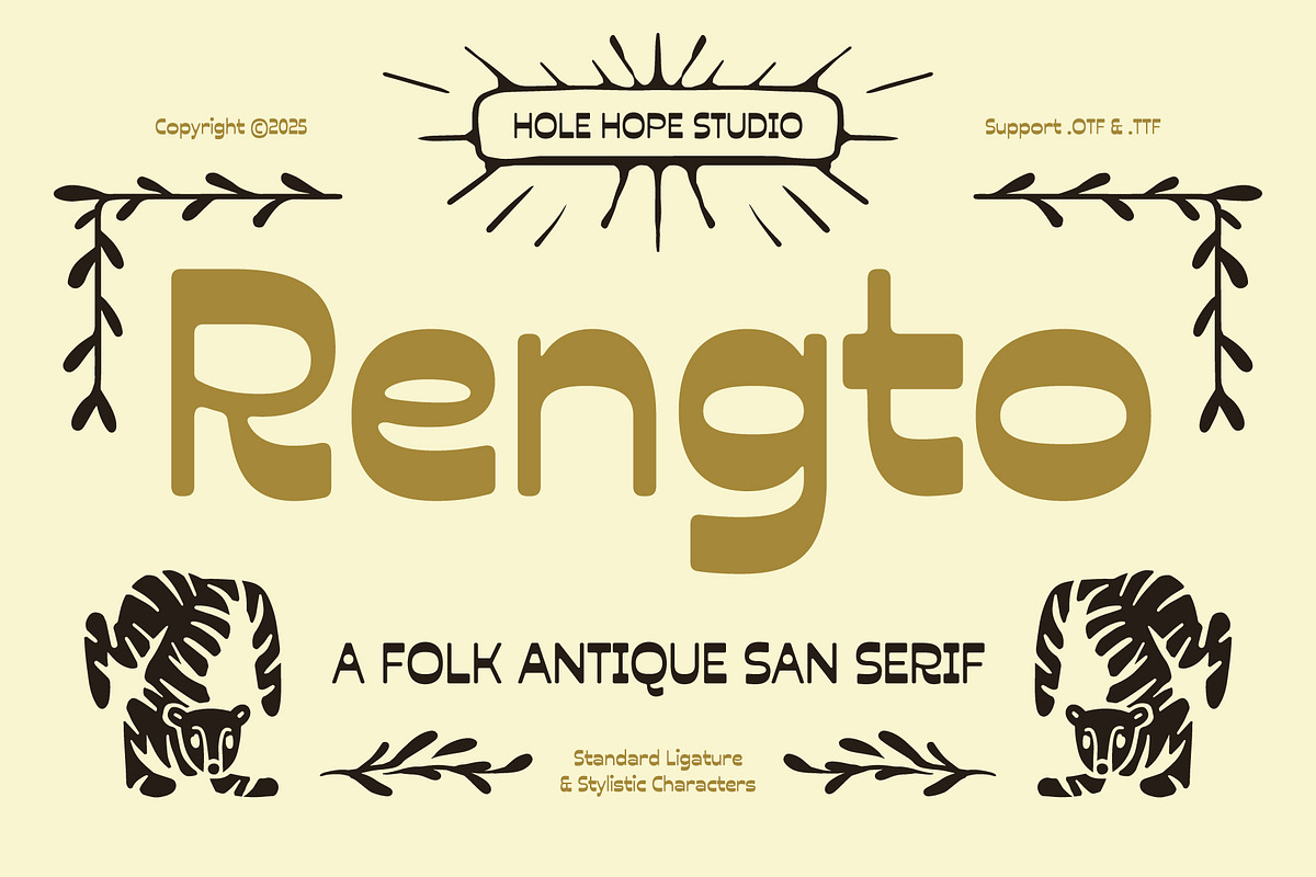 Rengto – Folk Antique San Serif, a Sans Serif Font by Hole Hope Design (Photo 1 of 10)