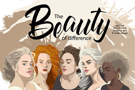 Vector portraits of diverse girls