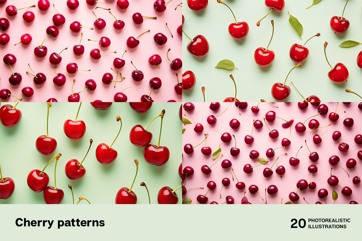 Cherry Patterns. 20 images, a Food Illustration by Handmadefont (Photo 6 of 9)