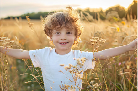 Happy child enjoying nature with, a Beauty & Fashion Photo by Ylivdesign