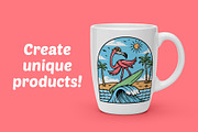 flamingo is surfing while having fun, an Animal Illustration by gunaonedesign (Thumbnail 2 of 4)