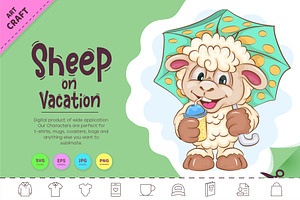 Cartoon Sheep on Vacation. Clipart, an Animal Illustration by KENO Mascots