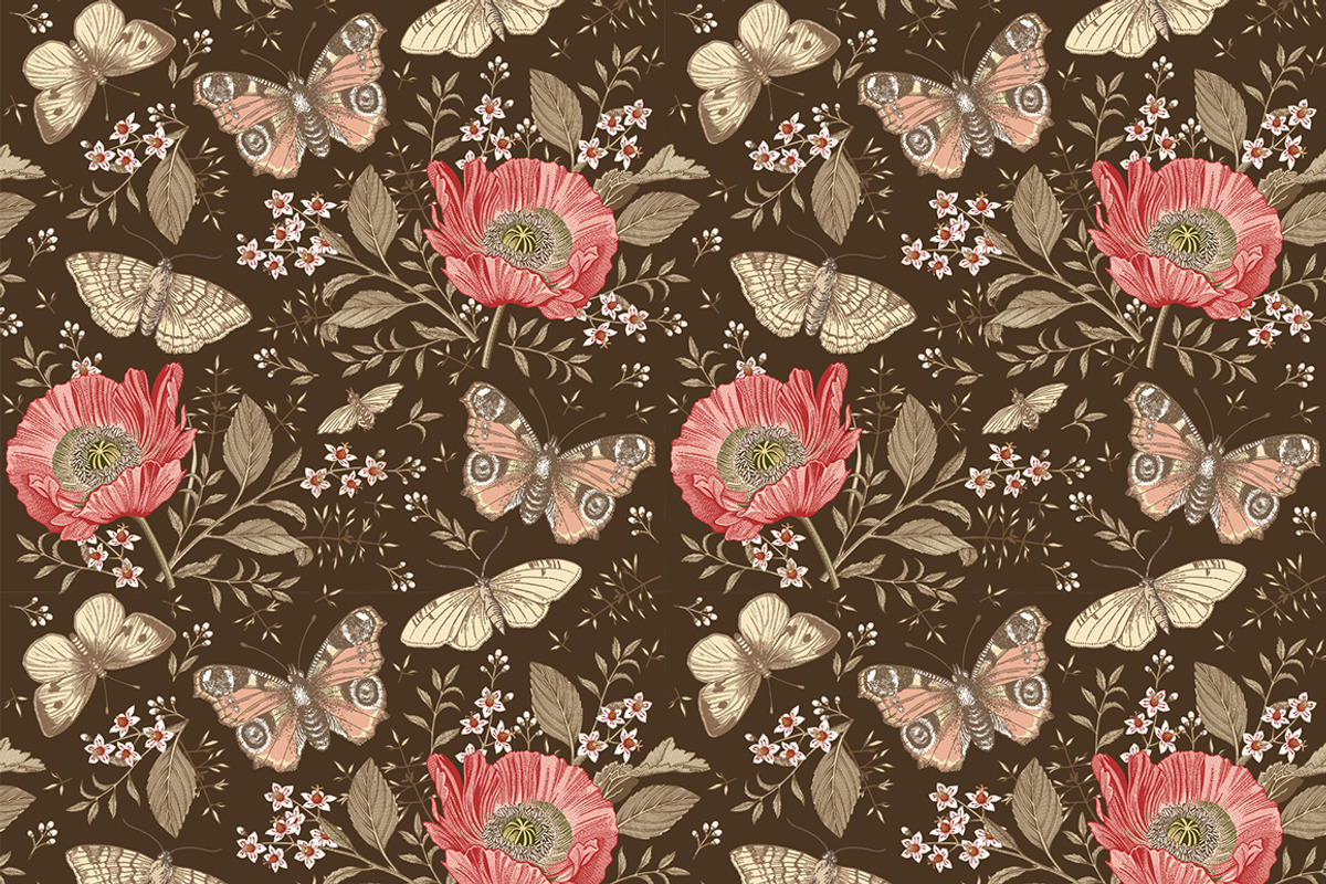 Seamless Butterflies Poppy Poppies, a Pattern Graphic by Vintage (Photo 5 of 13)