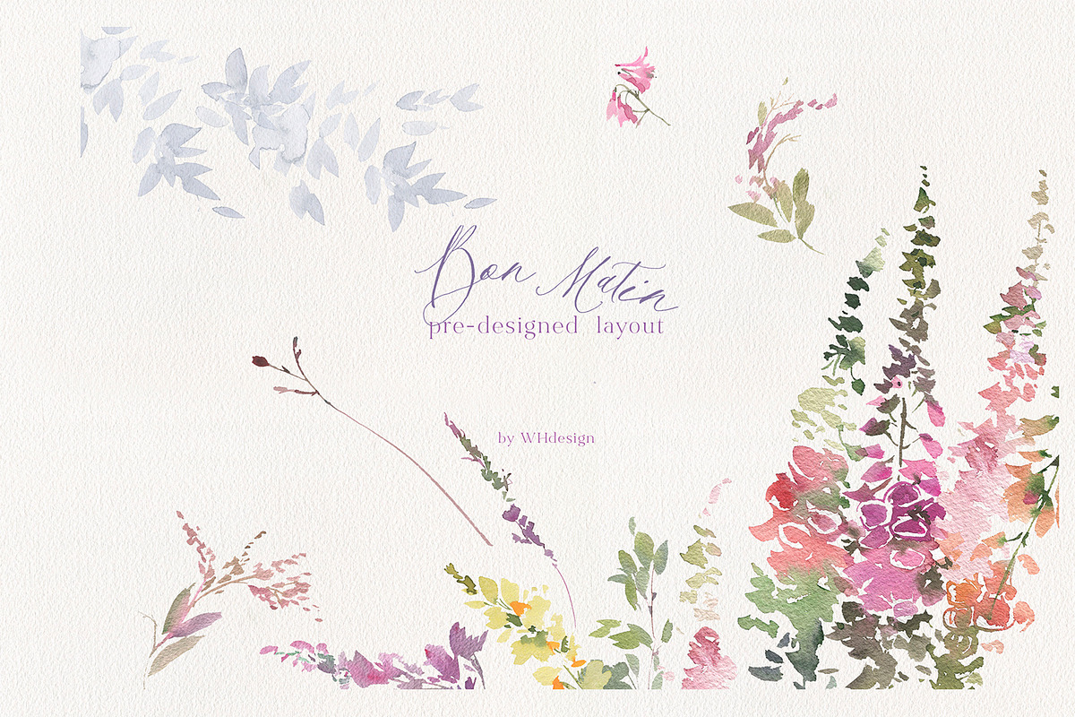Bon Matin Watercolor Floral Clip Art, a Decorative Illustration by whiteheartdesign (Photo 18 of 18)