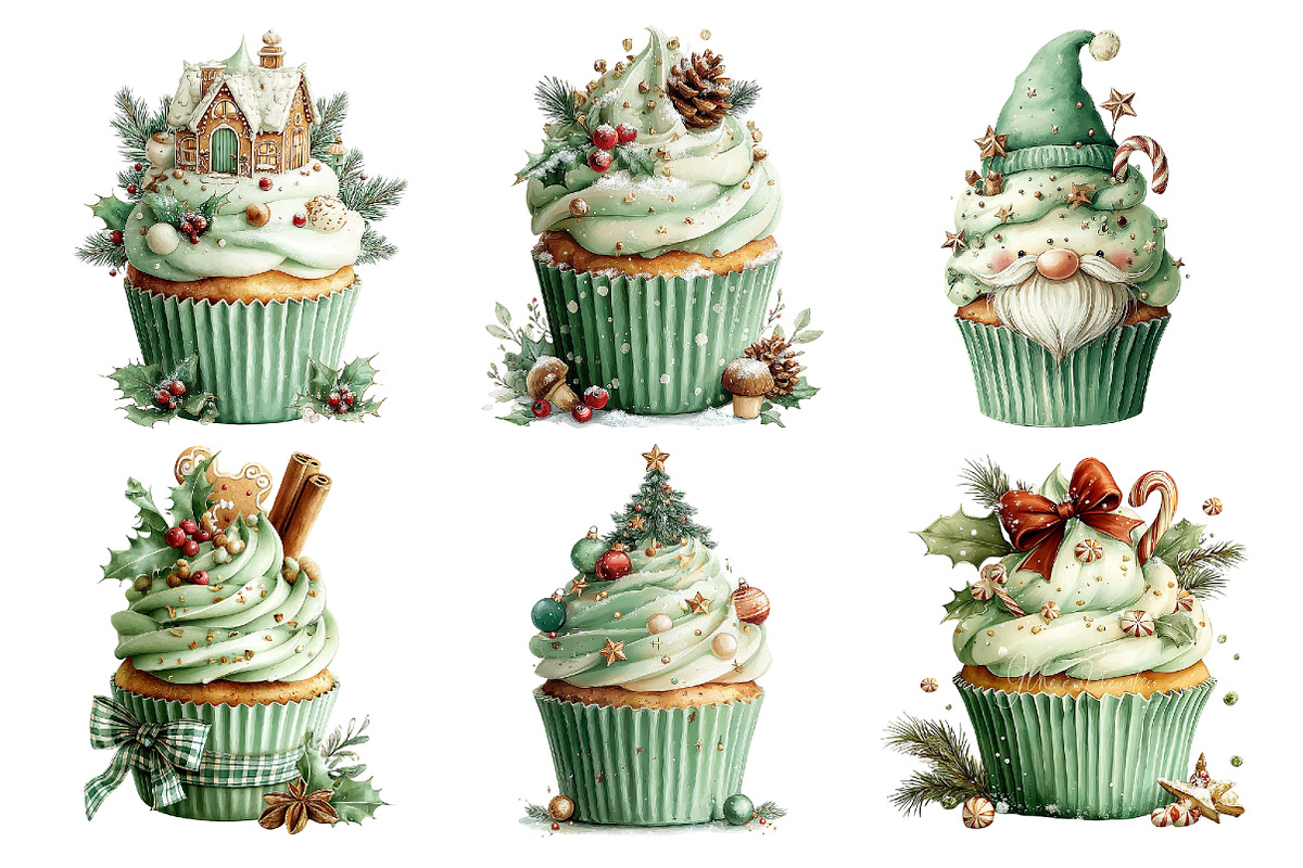 Whimsical Christmas Cupcake Clipart, a Food Illustration by Creative Art (Photo 6 of 6)