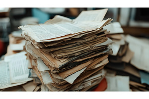Vintage book pages stacked in a cozy, a Background Photo by Lermont51