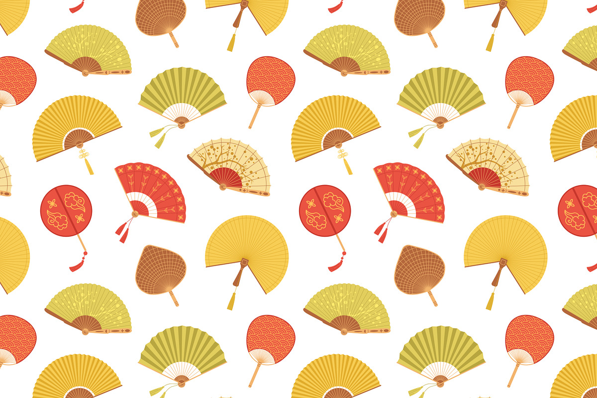Asian hand fans seamless patterns, a Pattern Graphic by Good Studio (Photo 2 of 5)