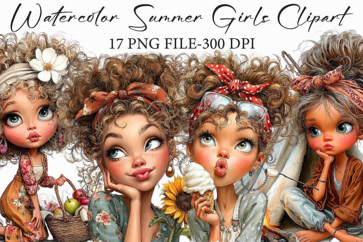 Watercolor Summer Girls Clipart, an Illustration by Libby Wishes (Photo 1 of 7)