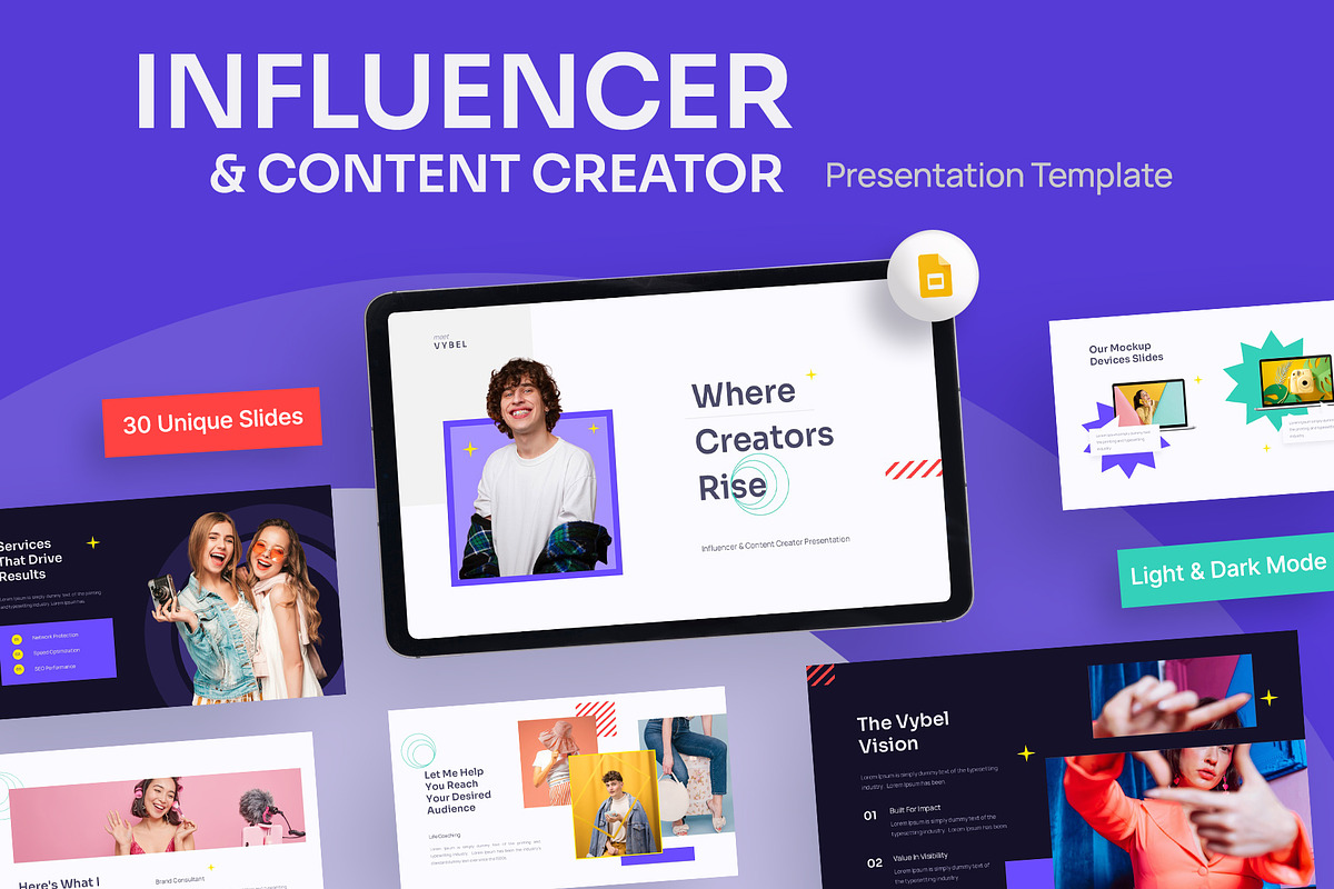 Influencer Google Slides Template, a Social Media Template by New Coral Design (Photo 1 of 6)