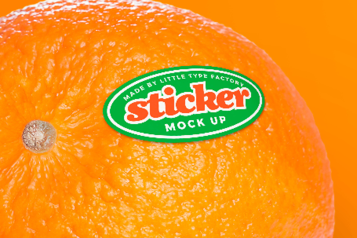 Orange Fruit Sticker/Label Mock Up, a Product Mockup by Little Type Factory (Photo 2 of 7)