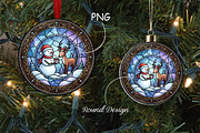 Stained Glass Snowman Deer Ornament, a Seasonal Illustration by CrexoraLab (Thumbnail 1 of 3)