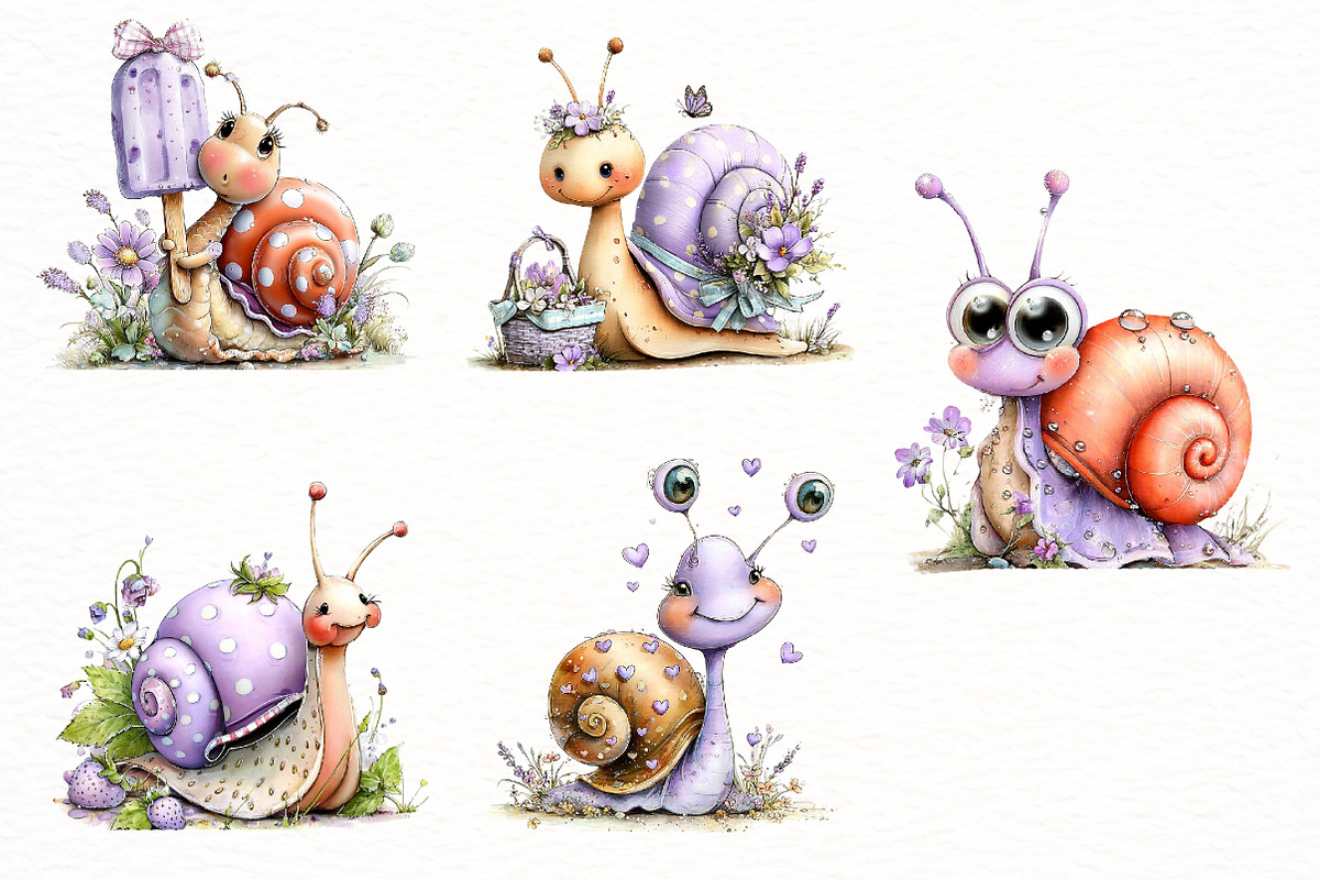 Whimsical summer snail Clipart, an Illustration by Designworld (Photo 3 of 6)