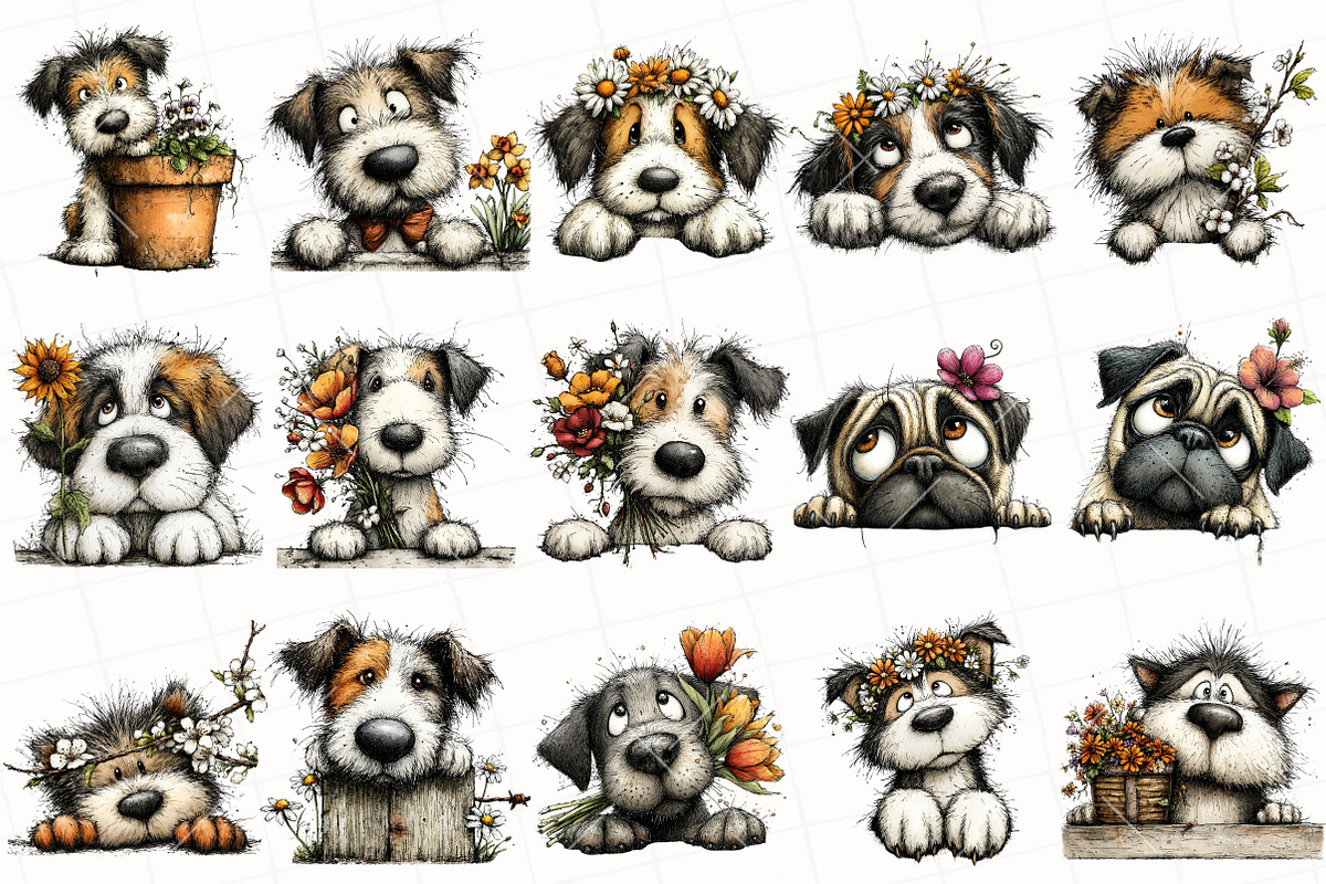 Whimsical Spring Peeking Dog Clipart, a Seasonal Illustration by OK Design (Photo 2 of 6)