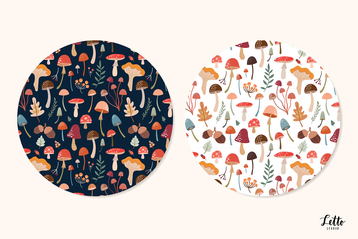 Mushrooms seamless patterns, a Pattern Graphic by Letto studio (Photo 3 of 3)