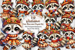 Autumn Cute Raccoon Clipart Set, a Seasonal Illustration by V Design Creator