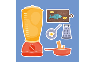 kitchen utensils five icons, an Object Illustration by studiogstock