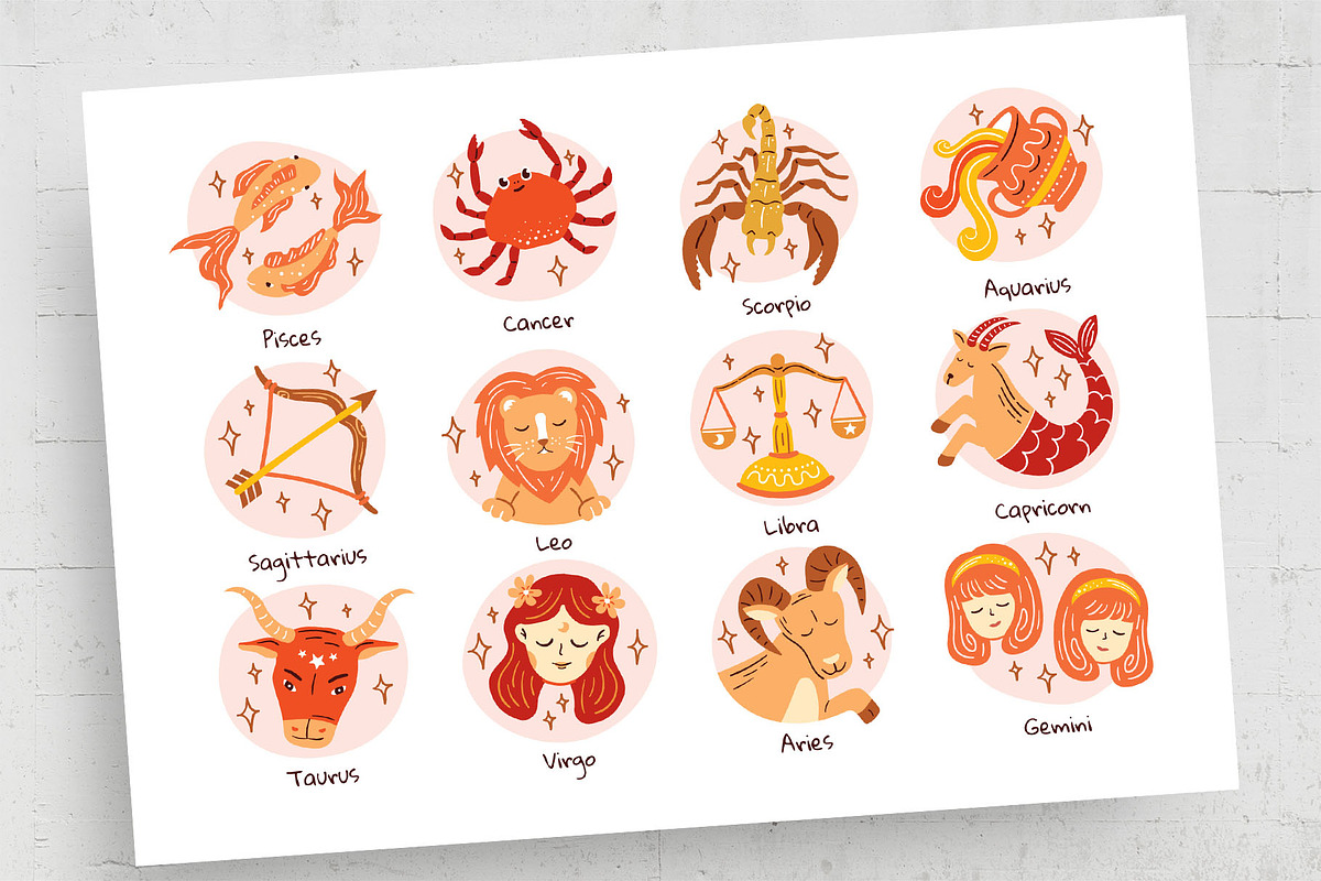 12 Zodiac Signs Illustration Set, an Illustration by DesignerCandies (Photo 1 of 3)