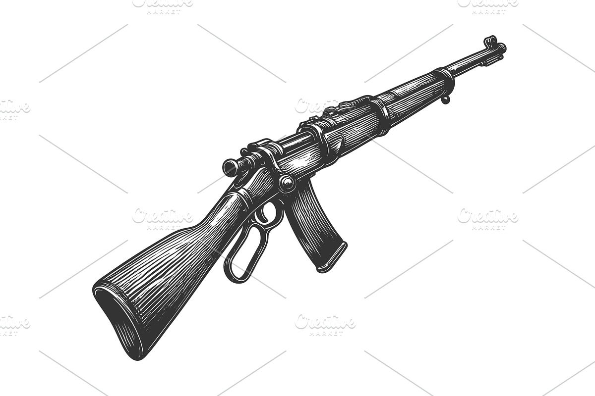 Assault Rifle engraving sketch, an Illustration by AlexArt | Creative ...